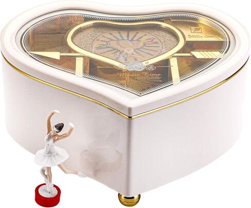 yarlung Ballerina Music Box for Mother's Day Gift, Rotating Dancing Girl Figurine White Heart Gift Box for Jewelry, Trinket, Valentine's Day, Birthday in Kuwait