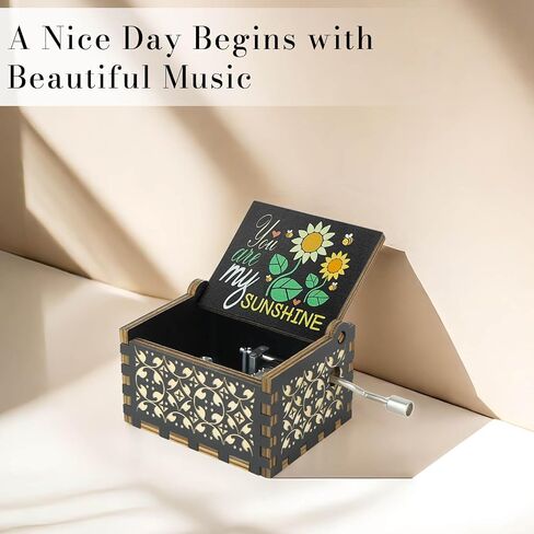 You are My Sunshine Music Box لطيف كرنك اليد خمر الخشب صناديق الموسيقى المنقوشة، الهدايا الموسيقية للزوجة الأم صديقها صديقة عيد ميلاد عيد الميلاد الذكرى السنوية لعيد الحب عيد الأم in Saudi Arabia