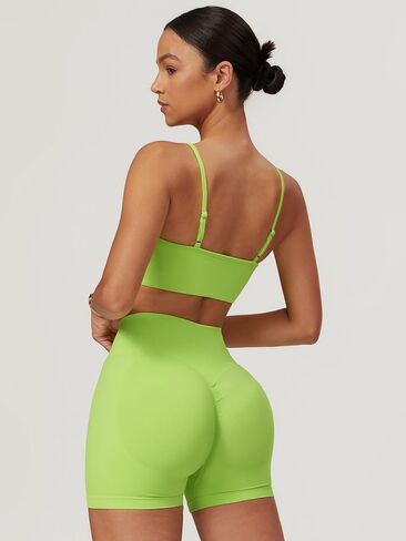 ABOCIW Womens Seamless Workout Sets Deep V Neck Sports Bra Scrunch Butt Lifting Gym Impact Shorts 2 Piece Outfits in Saudi Arabia
