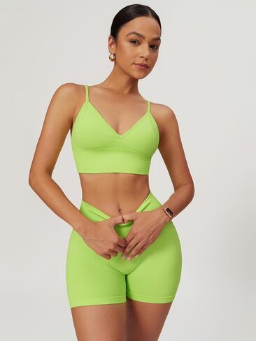 ABOCIW Womens Seamless Workout Sets Deep V Neck Sports Bra Scrunch Butt Lifting Gym Impact Shorts 2 Piece Outfits in Saudi Arabia