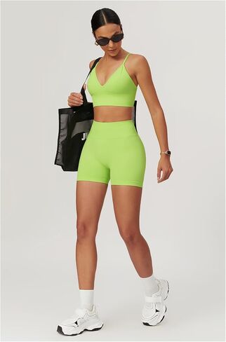 ABOCIW Womens Seamless Workout Sets Deep V Neck Sports Bra Scrunch Butt Lifting Gym Impact Shorts 2 Piece Outfits in Saudi Arabia