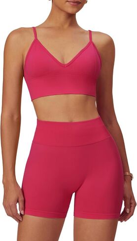 ABOCIW Womens Seamless Workout Sets Deep V Neck Sports Bra Scrunch Butt Lifting Gym Impact Shorts 2 Piece Outfits in Saudi Arabia