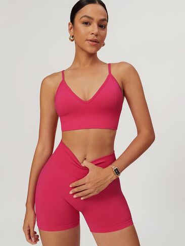 ABOCIW Womens Seamless Workout Sets Deep V Neck Sports Bra Scrunch Butt Lifting Gym Impact Shorts 2 Piece Outfits in Saudi Arabia