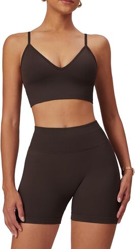 ABOCIW Womens Seamless Workout Sets Deep V Neck Sports Bra Scrunch Butt Lifting Gym Impact Shorts 2 Piece Outfits in Kuwait