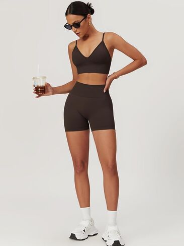 ABOCIW Womens Seamless Workout Sets Deep V Neck Sports Bra Scrunch Butt Lifting Gym Impact Shorts 2 Piece Outfits in Kuwait