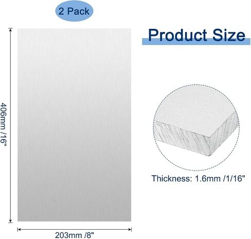 MECCANIXITY 6061 T6 Aluminum Sheet, 8 x 16 x 1/6 Inch Rectangle Heat-treatable Aluminum Sheet Flat Metal Plate Covered with Protective Film for Industrial, Crafting Pack of 2 in Saudi Arabia