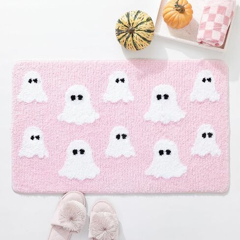 TRUEDAYS Halloween Spooky Ghosts Bath Mat Cute Home Decor Pink Bathroom Rugs for Bathroom Non Slip, Spooky Shower Rug for Bathroom, Bedroom, Living Home in Kuwait