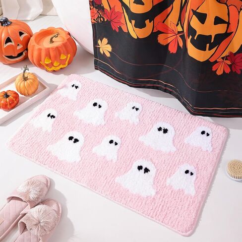 TRUEDAYS Halloween Spooky Ghosts Bath Mat Cute Home Decor Pink Bathroom Rugs for Bathroom Non Slip, Spooky Shower Rug for Bathroom, Bedroom, Living Home in Kuwait
