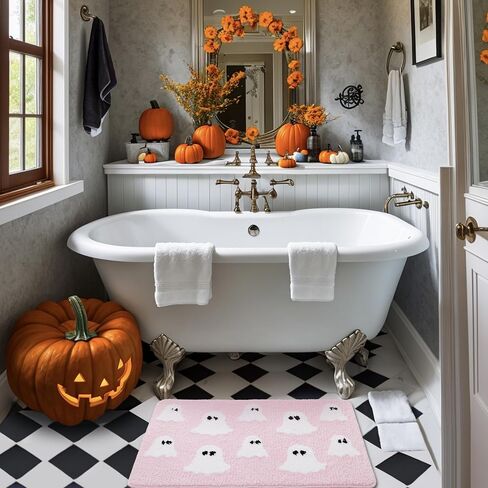 TRUEDAYS Halloween Spooky Ghosts Bath Mat Cute Home Decor Pink Bathroom Rugs for Bathroom Non Slip, Spooky Shower Rug for Bathroom, Bedroom, Living Home in Kuwait