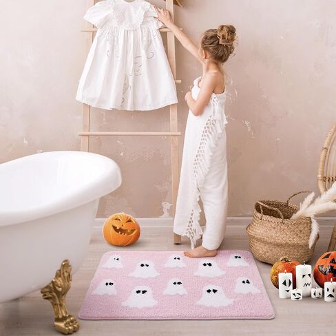TRUEDAYS Halloween Spooky Ghosts Bath Mat Cute Home Decor Pink Bathroom Rugs for Bathroom Non Slip, Spooky Shower Rug for Bathroom, Bedroom, Living Home in Kuwait