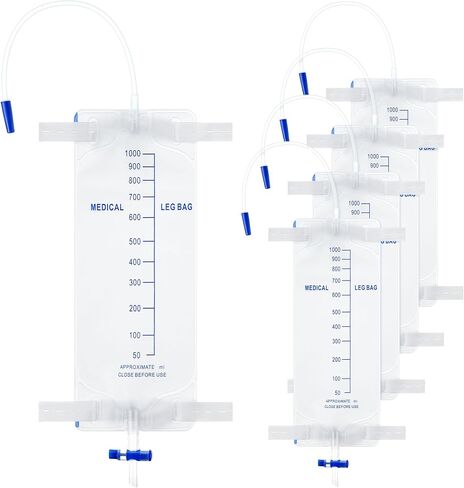 5 عبوات من أكياس الساق سعة 1000 مل، حقيبة تصريف بولية مع أشرطة قماشية، حقيبة تجميع البول مع صمام مضاد للارتجاع، أكياس بول لقسطرة الساق مع أنبوب سيليكون مقاس 14 بوصة، حقيبة ساق بولية للرجال والنساء in Kuwait