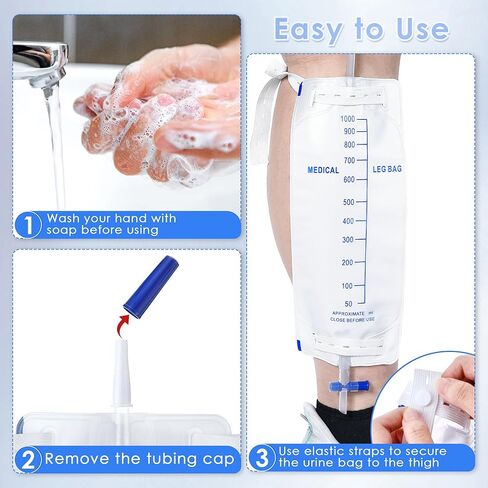 5 عبوات من أكياس الساق سعة 1000 مل، حقيبة تصريف بولية مع أشرطة قماشية، حقيبة تجميع البول مع صمام مضاد للارتجاع، أكياس بول لقسطرة الساق مع أنبوب سيليكون مقاس 14 بوصة، حقيبة ساق بولية للرجال والنساء in Kuwait