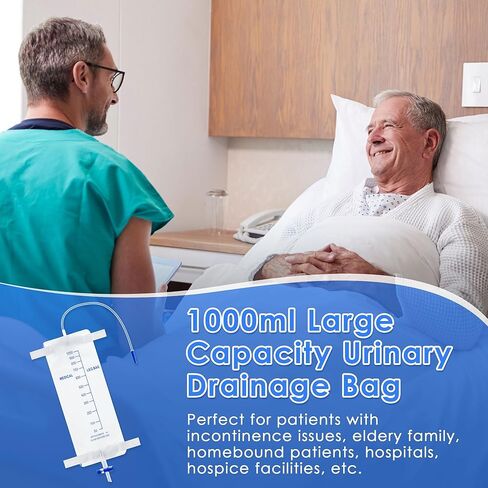 5 عبوات من أكياس الساق سعة 1000 مل، حقيبة تصريف بولية مع أشرطة قماشية، حقيبة تجميع البول مع صمام مضاد للارتجاع، أكياس بول لقسطرة الساق مع أنبوب سيليكون مقاس 14 بوصة، حقيبة ساق بولية للرجال والنساء in Kuwait