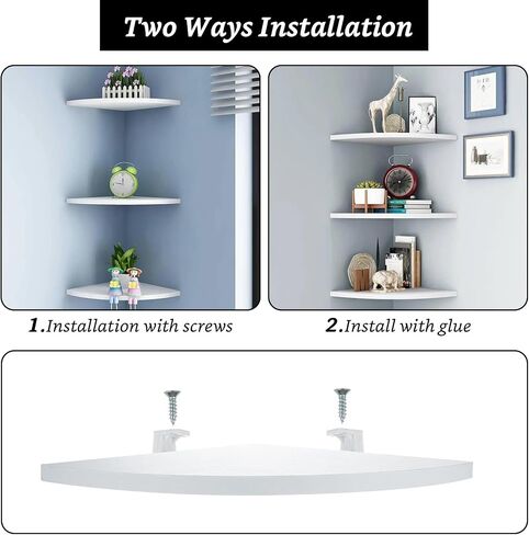 4 Pcs Floating Corner Shelf with Mounting Accessories, Wooden White Round Corner Wall Shelves, Wall Mounted Corner Storage Shelf for Bathroom, Bedroom, Living Room in Saudi Arabia