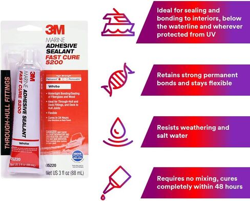 3M Marine Adhesive Sealant Fast Cure 5200 (05220) – Fast Cure Permanent Bonding and Sealing for Boats and Marine Applications – White – 3 oz. 6/Pk in Saudi Arabia