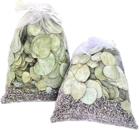 الأوكالبتوس + الخزامى الأوكالبتوس المجفف - عبوة من قطعتين من أكياس حمام الدش اللافندر من أوراق الأوكالبتوس للاستحمام المحفوظة الطبيعية الحقيقية وأوراق الأوكالبتوس الخزامى in Kuwait