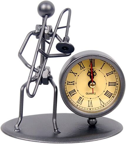 Classic Vintage Old Fashion Iron Art Musician Clock Figure Ornament for Home Office Desk Decoration Gift (C66 Trombone) in Saudi Arabia
