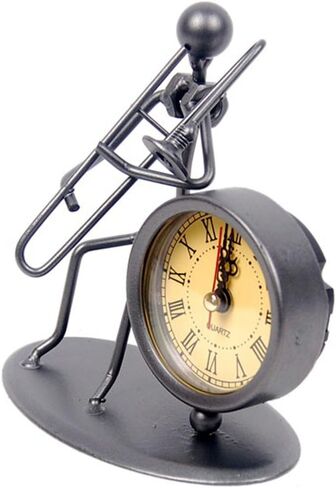 Classic Vintage Old Fashion Iron Art Musician Clock Figure Ornament for Home Office Desk Decoration Gift (C66 Trombone) in Saudi Arabia