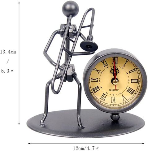 Classic Vintage Old Fashion Iron Art Musician Clock Figure Ornament for Home Office Desk Decoration Gift (C66 Trombone) in Saudi Arabia