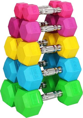 Signature Fitness Colored Rubber Coated Hex Dumbbell Weight Set,Multiple Packages in Saudi Arabia