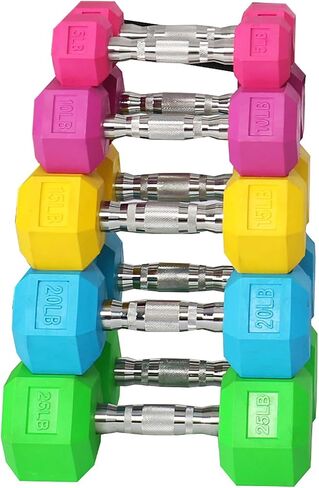 Signature Fitness Colored Rubber Coated Hex Dumbbell Weight Set,Multiple Packages in Saudi Arabia