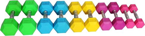 Signature Fitness Colored Rubber Coated Hex Dumbbell Weight Set,Multiple Packages in Saudi Arabia