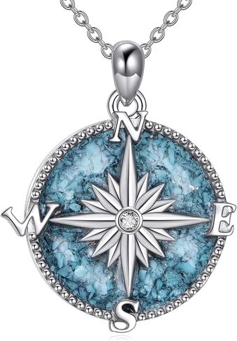 POPLYKE Sterling Silver Compass Pendant Necklace with Created Opal/Abalone shell,Inspirational Necklace for Women Men in Saudi Arabia