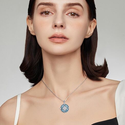 POPLYKE Sterling Silver Compass Pendant Necklace with Created Opal/Abalone shell,Inspirational Necklace for Women Men in Saudi Arabia