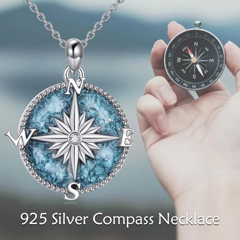POPLYKE Sterling Silver Compass Pendant Necklace with Created Opal/Abalone shell,Inspirational Necklace for Women Men in Saudi Arabia