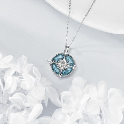 POPLYKE Sterling Silver Compass Pendant Necklace with Created Opal/Abalone shell,Inspirational Necklace for Women Men in Saudi Arabia
