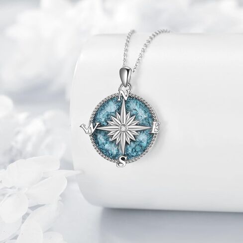 POPLYKE Sterling Silver Compass Pendant Necklace with Created Opal/Abalone shell,Inspirational Necklace for Women Men in Saudi Arabia