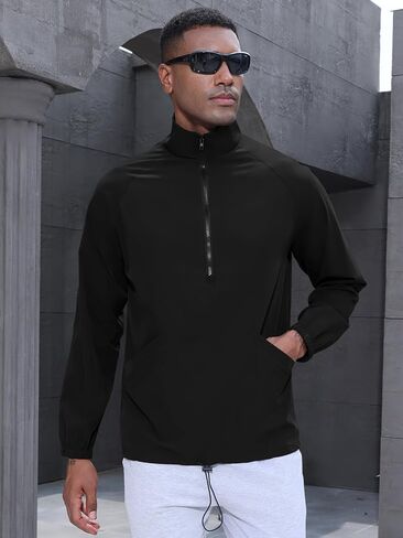 Men's Lightweight Quarter Zip Pullover-Casual Sweatshirt Athletic Track Jackets Cycling Golf for Men with Pockets in Saudi Arabia