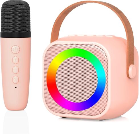 آلة كاريوكي للأطفال مع 2 ميكروفونات لاسلكية ومصابيح LED، مكبر صوت بلوتوث صغير محمول لحفلات عيد الميلاد العائلية المنزلية، هدايا مثالية للبالغين والفتيات والأولاد، للأعمار 4، 5، 6، 7، 8، 9، 10، 12+ in Kuwait