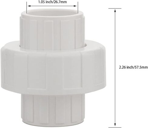3/4" PVC Union Coupling Pipe Fitting (Socket x Socket) PVC Adapter Schedule 40, EPDM O-Ring, White 2 Pack in Saudi Arabia
