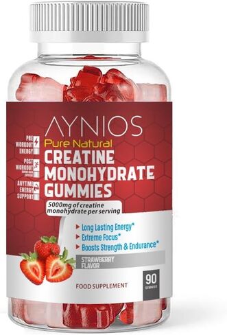 Creatine Monohydrate Gummy 5000mg for Men & Women - 90 Chewable Gummies - Creatine Monohydrate for Increase Strength and Build Muscle - Energy - Pre Workout Gym Supplement - Strawberry Flavoured in Saudi Arabia