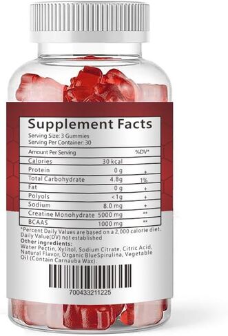 Creatine Monohydrate Gummy 5000mg for Men & Women - 90 Chewable Gummies - Creatine Monohydrate for Increase Strength and Build Muscle - Energy - Pre Workout Gym Supplement - Strawberry Flavoured in Saudi Arabia