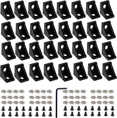 32 Set Silver 2020 Series Aluminum Extrusion Profile Connector Set,Includes 32pcs 2028 Corner Brackets, 64pcs T-Slot Nuts and Hex Screw Bolts for Slot 6mm 20S Aluminum Rail Accessories in Saudi Arabia