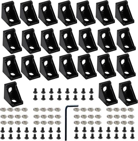 32 Set Silver 2020 Series Aluminum Extrusion Profile Connector Set,Includes 32pcs 2028 Corner Brackets, 64pcs T-Slot Nuts and Hex Screw Bolts for Slot 6mm 20S Aluminum Rail Accessories in Saudi Arabia