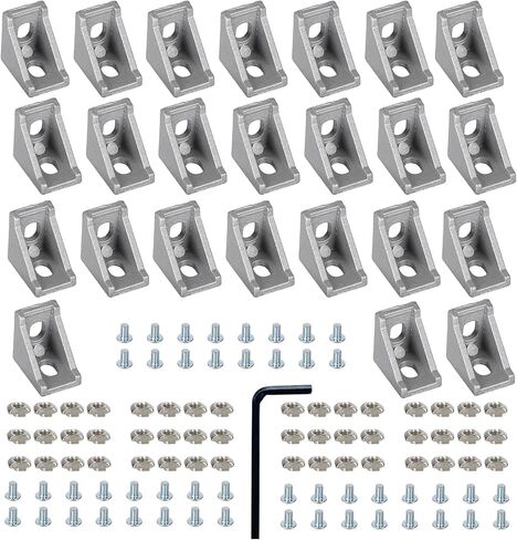 32 Set Silver 2020 Series Aluminum Extrusion Profile Connector Set,Includes 32pcs 2028 Corner Brackets, 64pcs T-Slot Nuts and Hex Screw Bolts for Slot 6mm 20S Aluminum Rail Accessories in Saudi Arabia