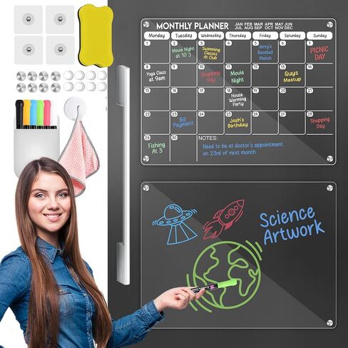 تقويم شهري وأسبوعي مغناطيسي من الأكريليك للثلاجة 32 قطعة - حزمة مخطط وجبات مقاس 16 بوصة × 12 بوصة مع علامات نابضة بالحياة - لوحة مسح جافة شفافة قابلة لإعادة الاستخدام للثلاجة in Kuwait