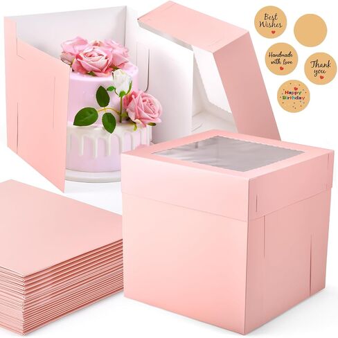 12Pcs 6x6x6 Inches Small Cake Boxes, Pink Square Bakery Boxes with Window, Mini Cake Containers for Pastries, Cookies, Chocolates, Cupcakes, Birthday Party, Valentine's Day Cajas Pasteles in Saudi Arabia