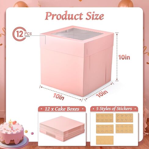 12Pcs 6x6x6 Inches Small Cake Boxes, Pink Square Bakery Boxes with Window, Mini Cake Containers for Pastries, Cookies, Chocolates, Cupcakes, Birthday Party, Valentine's Day Cajas Pasteles in Saudi Arabia