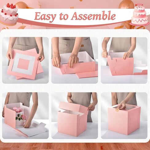 12Pcs 6x6x6 Inches Small Cake Boxes, Pink Square Bakery Boxes with Window, Mini Cake Containers for Pastries, Cookies, Chocolates, Cupcakes, Birthday Party, Valentine's Day Cajas Pasteles in Saudi Arabia