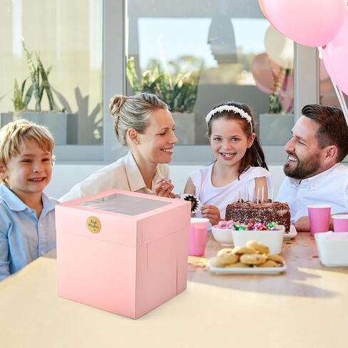 12Pcs 6x6x6 Inches Small Cake Boxes, Pink Square Bakery Boxes with Window, Mini Cake Containers for Pastries, Cookies, Chocolates, Cupcakes, Birthday Party, Valentine's Day Cajas Pasteles in Saudi Arabia