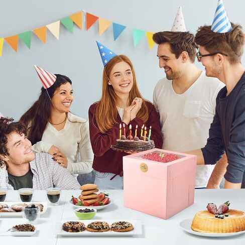 12Pcs 6x6x6 Inches Small Cake Boxes, Pink Square Bakery Boxes with Window, Mini Cake Containers for Pastries, Cookies, Chocolates, Cupcakes, Birthday Party, Valentine's Day Cajas Pasteles in Saudi Arabia