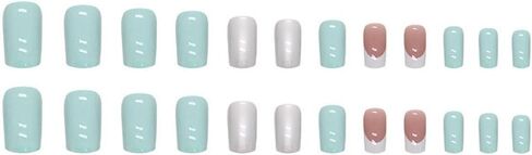 French Tip Press on Nails Medium Square Fake Nails Light Green Full Cover Glossy False Nails Simple Artificial Glue on Nails for Women 24Pcs in Saudi Arabia