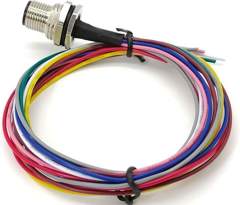 M12 Assembly Cable Screw Mounting M16 Thread with Wire AWG26 1M Shield (A Code 12 Pin Female Back Mount) in Saudi Arabia