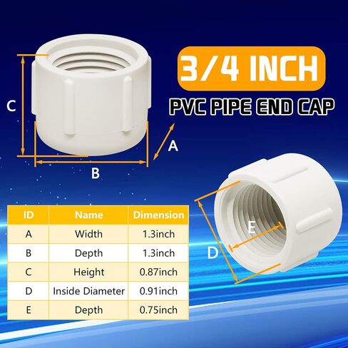 15 قطعة من قابس غطاء نهاية الأنبوب الأبيض PVC، محول تركيب وصلة توصيل الأنابيب البلاستيكية 1/2in NPT، موصل غطاء نهاية الماء الملولب PVC in Saudi Arabia