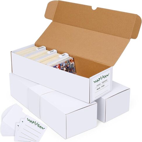 صندوق تخزين بطاقات التداول مع فواصل، صندوق منظم بطاقات من الورق المقوى للبيسبول والرياضة والألعاب ومجموعة بطاقات اللعب، عبوة من 3 قطع، أبيض وبني in Kuwait