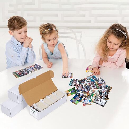 صندوق تخزين بطاقات التداول مع فواصل، صندوق منظم بطاقات من الورق المقوى للبيسبول والرياضة والألعاب ومجموعة بطاقات اللعب، عبوة من 3 قطع، أبيض وبني in Kuwait